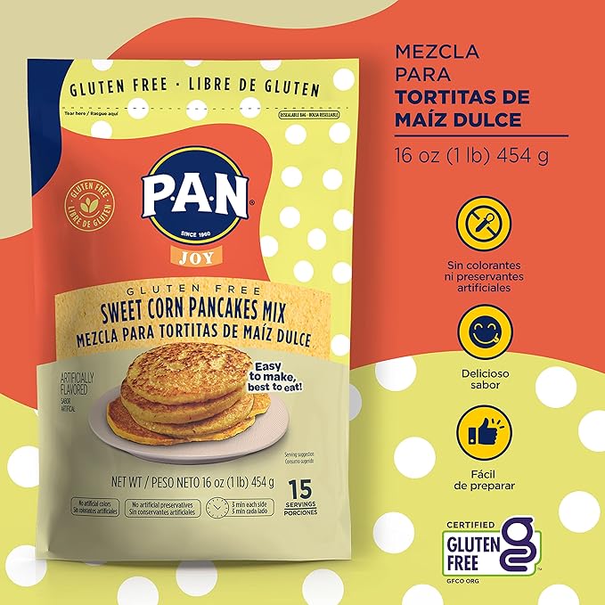P.A.N Sweet Corn Pancakes Mix – Gluten Free Easy to Prepare 1 lb (Pack of 2)