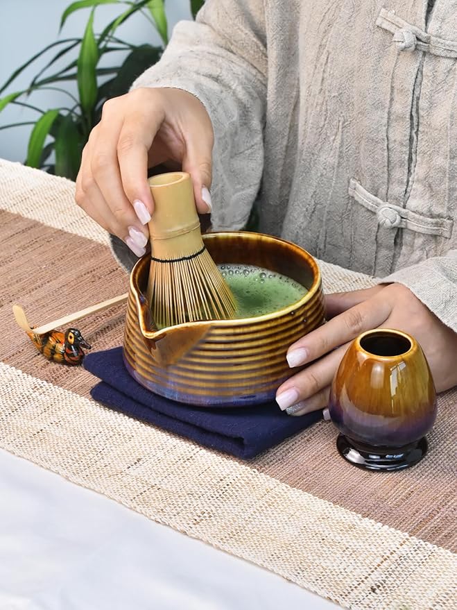 Artcome Matcha Tea Set – Japanese Matcha Kit with Bamboo Whisk, Pouring Spout Bowl, Scoop, Sifter, Holder & Manual – Ceramic & Bamboo Traditional Tea Ceremony Tools