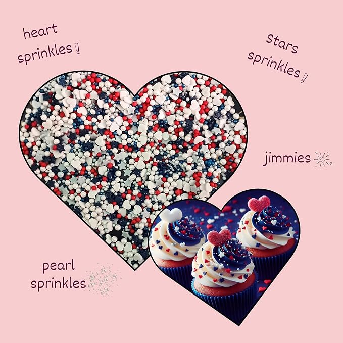 Confect Cake Mate Dessert Sprinkles – Red, White & Silver Edible Sprinkles – Pearl, Star & Heart Shapes –Toppings for Cake Decorating, Cupcakes, Cookies & Ice Cream | Vegan, Gluten-Free, Soy-Free, Dairy-Free, Palm Oil-Free- 4.2 Oz