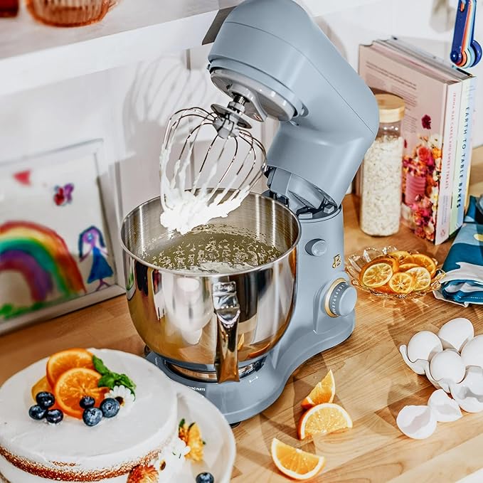 Beautiful 5.3 QT Stand Mixer w/Tilt-Head Design, Stainless Bowl, 300-Watt Power, 12-Speed Control, Includes Beater, Dough Hook, Whisk, Splash Shield (Cornflower Blue)