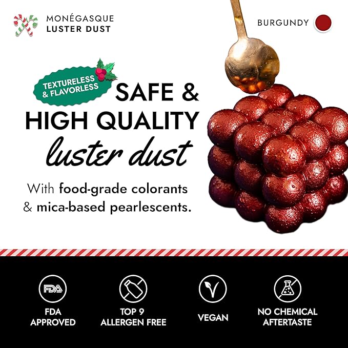 MONÉGASQUE Red Edible Glitter for Drinks 15g – Burgundy Edible Glitter for Cakes & Cocktails - Red Luster Dust for Drinks, Cocktail, Christmas Cake Decorating, & Food Decorations - Spray Drink Shimmer