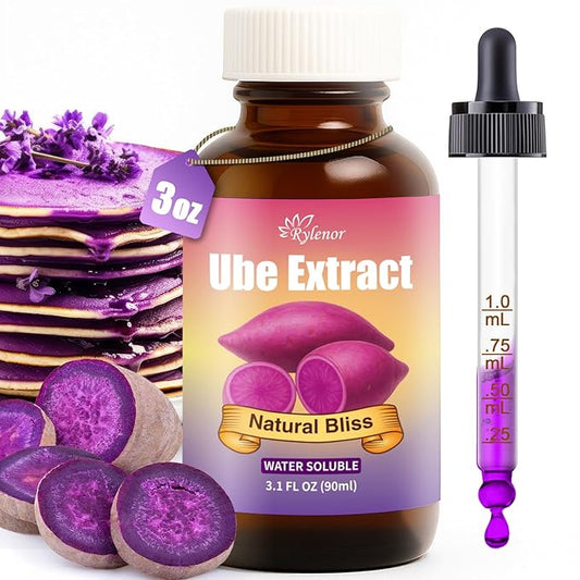 Rylenor 3oz Ube Extract for Baking–Purple Yam Flavoring for Latte, Desserts & Drinks, Ube Flavoring for Ice Cream, Ube Cake, Sugar-Free, Gluten-Free, Alcohol-Free with Dropper