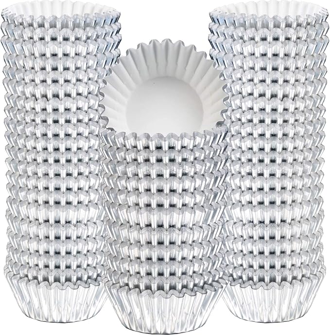 Sumind 400 Pieces Mini Foil Cupcake Liners, Metallic Baking Cups, Disposable, Silver, Various Occasions