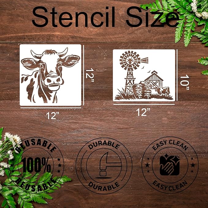Animal Wood Burning Stencils for Painting Cow Stencil Reusable Farmhouse Stencils for Crafts T-Shirt Fabric Wood DIY Decor