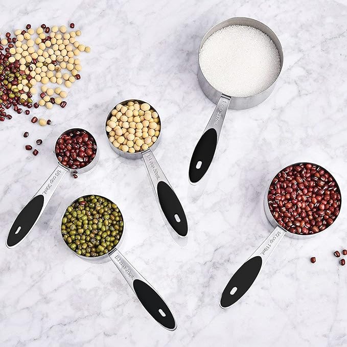 Measuring Cups and Magnetic Measuring Spoons Set, Wildone Stainless Steel 8 Measuring Cups, 7 Double Sided Stackable Magnetic Measuring Spoons, 1 Leveler & 5 Mini Spoons - 21 Piece Black