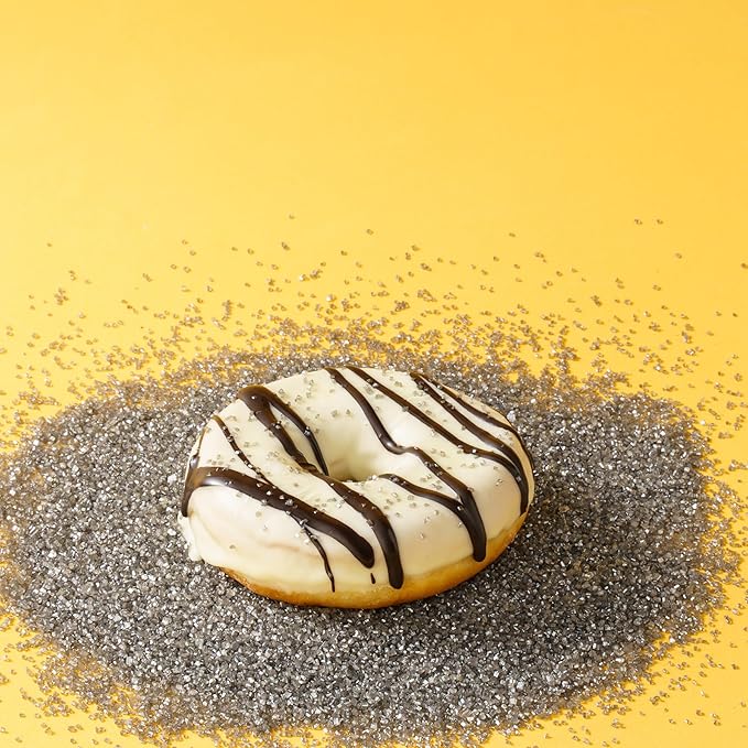 Sujoygar Silver Saning Sugar Sprinkles, 5oz Edible Silver Grey Sugar Crystals for Cocktails, Cake Sprinkles for Chocolate Ice Cream Toppings Cupcake Decoration Wedding Party Cookies Baking Dessert Food Supplies