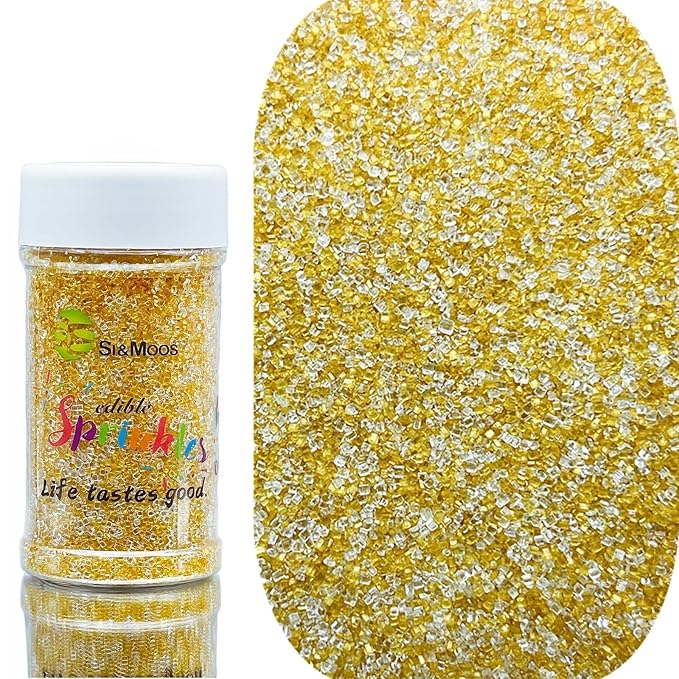 SE Si&Moos White and Gold Sanding Sugar Crystals for Cake Decorating Gold and White Sprinkles Colored Sugar Rimmer, Perfect for Cookie, Cake, Cupcake and Cocktail, Wedding Party Christmas Supplies 3.5 OZ