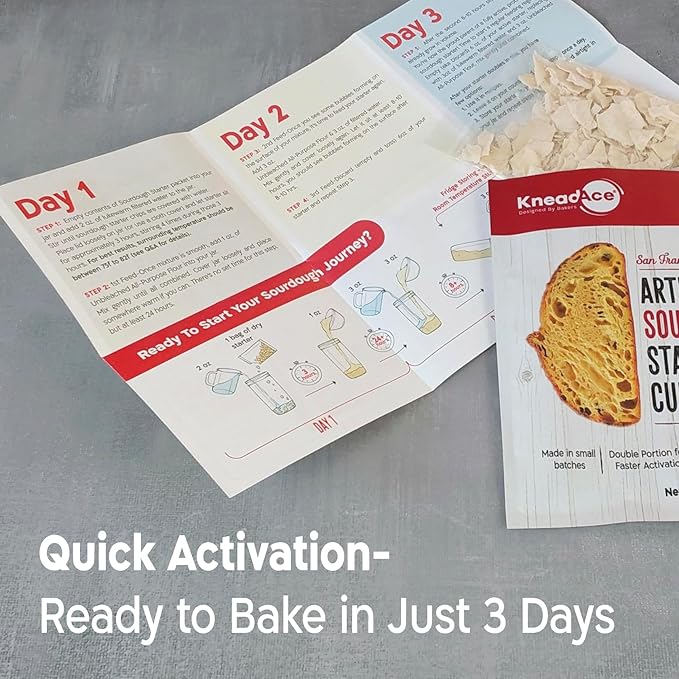 KneadAce Sourdough Starter Culture – Fast-Activating Natural Wild Yeast for Homemade Bread – Dehydrated Sourdough Starter for Baking Artisan Loaves, Easy to Use & Perfect for Beginners