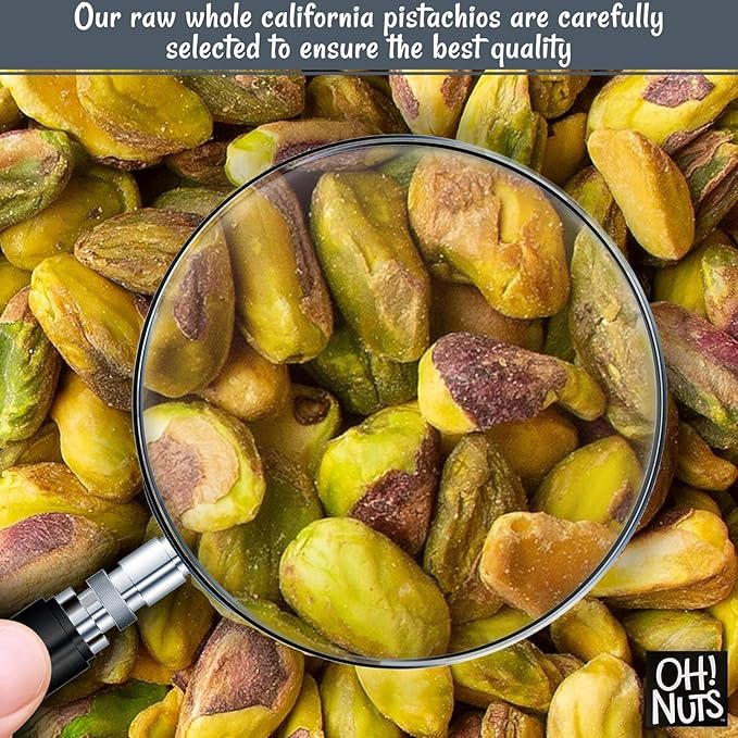 Oh! Nuts Raw Whole California Pistachios No Shell 8 oz, Fresh Shell-Less California Pistachios Bulk Bag - Healthy Snacking Large Nuts for Paleo, Keto, Vegan & Plant-Based Diet