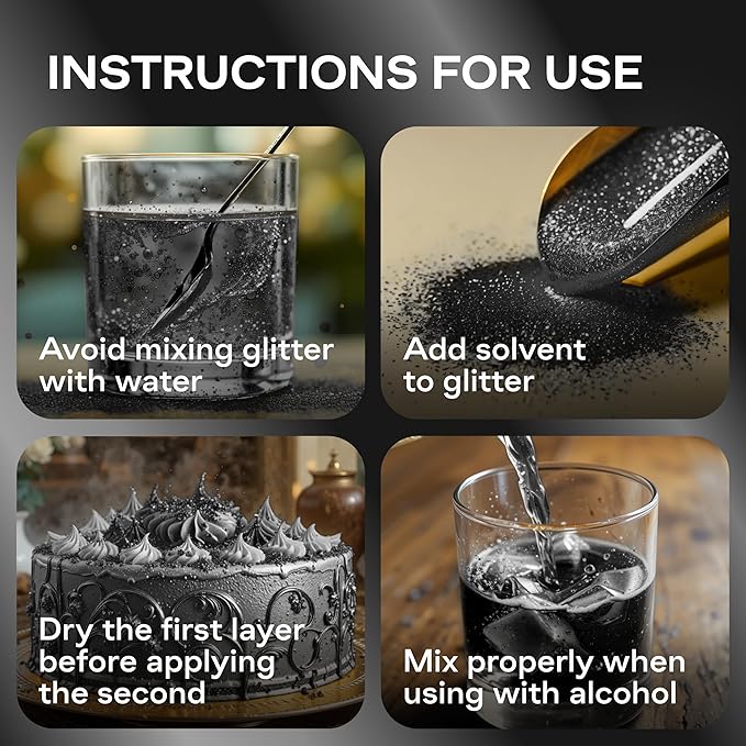 Bakeebake Edible Glitter 15g - Edible Glitter for Drinks & Desserts - Gluten Free Cake Decorating – Tasteless Vegan Drink Cocktails and Parties (Black, 15 grams)