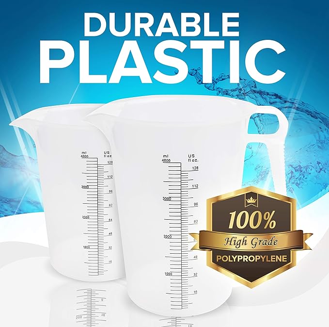 64oz (1/2 gallon) Measuring Pitcher, Plastic, Multipurpose - Great for Oil, Chemicals, Pool and Lawn - Ounce (oz) and Milliliter (mL) Increments (2000 mL)