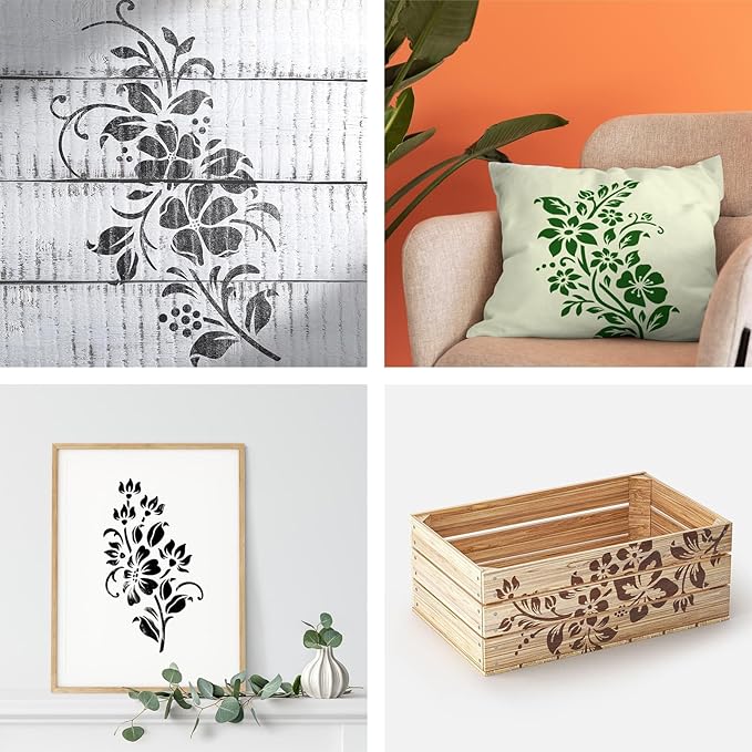 YKW 8 Pack Floral Stencils for Painting, Reusable Plant Spray Paint Templates - Large 11x8 Flower Patterns for Wall, Fabric, Wood,Stone - DIY Home Decor (Plant-Flower)