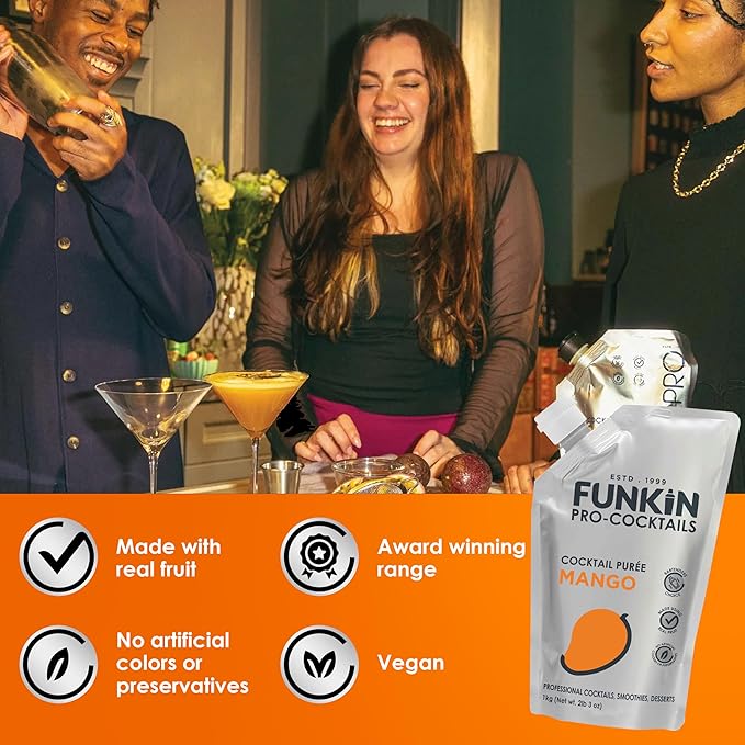 Funkin Fruit Puree | Real Fruit, Simple Ingredient, Natural Mixer for Cocktails, Drinks, Smoothies | Vegan, Non-GMO, Gluten-Free (2.2 lbs) (Mango)