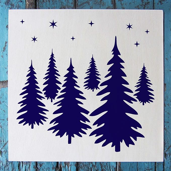 Stencil1 Evergreen Forest Stencil – Reusable Winter Template for DIY Crafts, Holiday Decor, Painting on Wood, Fabric, Cards & More - 5.75" x 6"