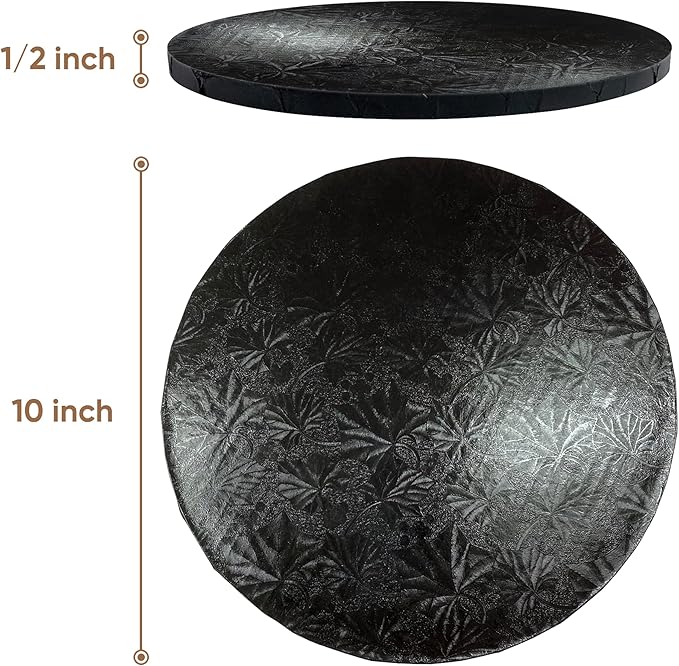 Cakebon Cake Boards - Sturdy 1/2 Thick Drums - 10 Inch Professional Fully Wrapped Edges Black 1-Pack