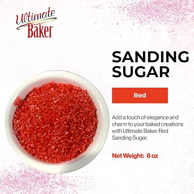 Ultimate Baker - Sanding Sugar, Red - Vibrant, Naturally Colored Baking & Decorating Sugar, Perfect for Sprinkling on Cakes, Desserts & Confections, Medium Crystal - 8oz