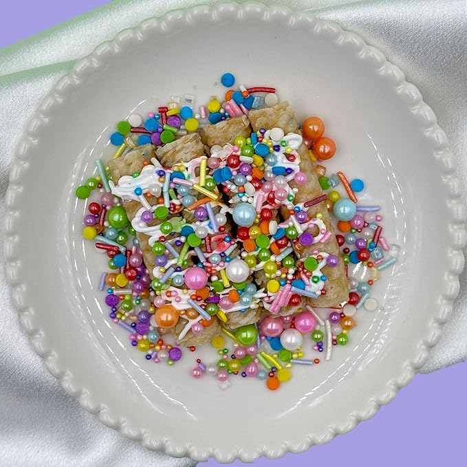 Rainbow Sprinkles for Cake Decorating, 4.6Oz Pastel Jimmies and Pearls Sprinkles Mix for Donut Cookie Baking Brownies Cupcake Ice Cream Toppings
