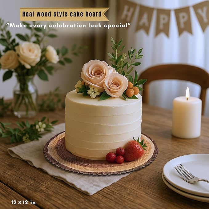 TOJTIK Cake boards 12in, set 8 Cake drum waterproof, Cake drums display board, wood slices cardboard cake rounds holder, Type of wood centerpieces for tables, Rustic cake Try, Cardboard rounds