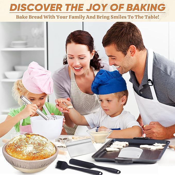 Complete Sourdough Starter Kit - 24 PCS 𝗣𝗥𝗘𝗠𝗜𝗨𝗠 Sourdough Bread Baking Supplies for Modern Kitchen, 9" Round Banneton Bread Proofing Baskets Making Tools for Beginners & HomeBakers