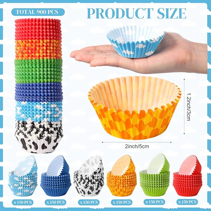 Vesici 900 Counts Cartoon Story Cupcake Liner Paper Cupcake Wrappers Holders Disposable Cup Bulk for Birthday Baby Shower Baking Party Supplies