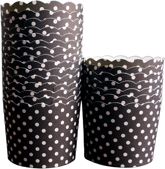 Paper Baking Cups (Polka Dots), Greaseproof Disposable Cupcake Liners (Black, Large Cups (50-Pack))