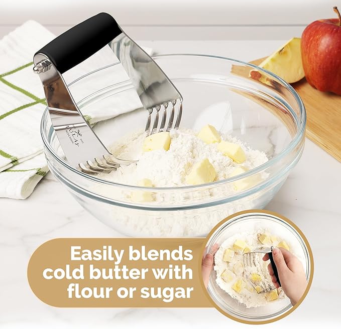 Zulay Kitchen Dough Blender Top Professional - Stainless Steel Pastry Cutter, Heavy Duty Dough Cutter With Blades, Pastry Blender And Butter Cutter - Pastry Cutter For Baking (Black)