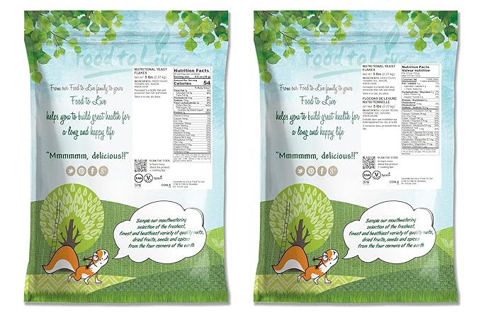 Food to Live Nutritional 10 Pounds Fortified Large Yeast Flakes, Fortified, Inactive, Unsweetened, Vegan Thickener. Good Source of Protein & Vitamins. Perfect for Baking, Vegan Cheese and Sauces