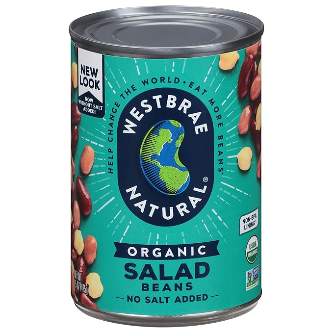 WESTBRAE 15 oz Natural Organic Salad Beans,No Salt Added, Source of Plant Based Protein and Fiber, Low Fat, Gluten Free, (Pack of 12)