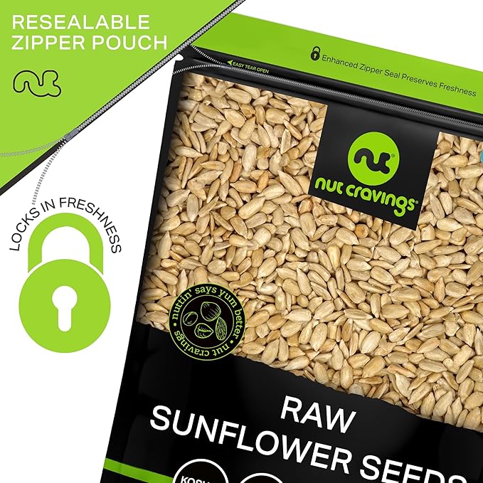 NUT CRAVINGS - Raw Sunflower Seeds Kernels to eat, Unsalted, Shelled Hulled, (16oz - 1 LB) Bulk Nuts Packed Fresh in Resealable Bag - Kosher Healthy Snack, Food Assortments Ideal for Trail Mixed Nuts