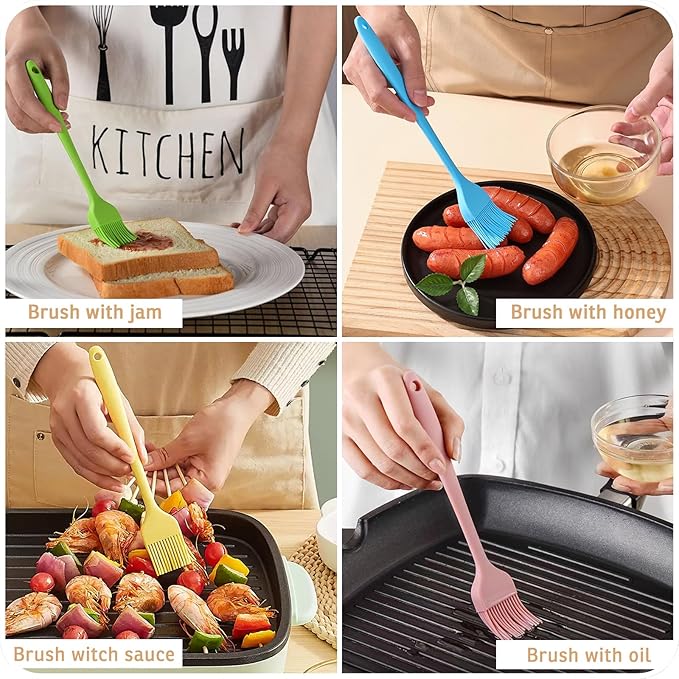 Silicone Basting Pastry Brush, Heat Resistant Food Brush Set for Cooking, One-Piece Design Oil Brush, Prefect of Baking, BBQ, Spreading Oil, Butter, Grilling and Marinade, Dishwasher Safe