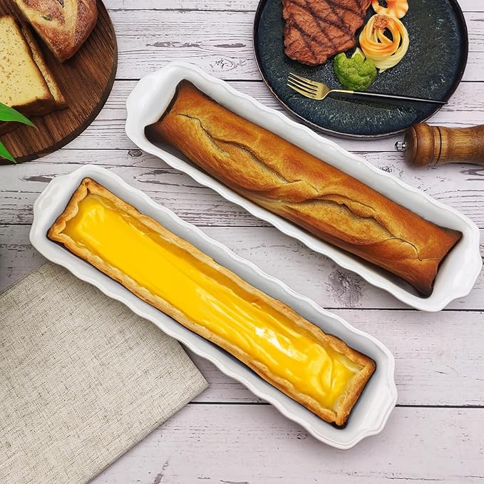 15" x 3.5" Ceramic Loaf pan, Set of 2, 27 OZ Rectangle Bakeware Baking Supplies Heritage Loaf Pan - Relatively long, for Cake Bread Meatloaf and More, Cream olor