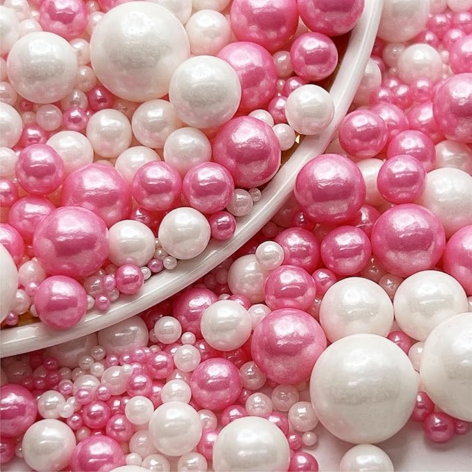 SE Si&Moos White and Hot Pink Pearl Sprinkles for Cake Decorating Edible Cake Cookie Pearls Cupcake Decorations Hot Pink and White Sprinkles for Cake, Cupcake, Cookies Party Holiday Christmas Supplies 3.5 OZ