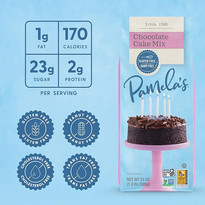 Pamela's Gluten Free Chocolate Cake Mix, Dairy Free, Kosher, 21-Ounce Bag (Pack of 6)