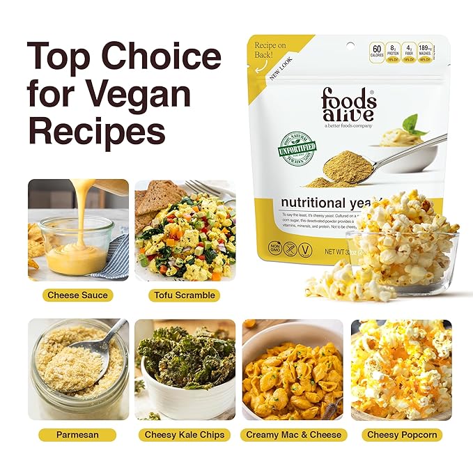 Foods Alive | Non-Fortified Premium Nutritional Yeast Flakes | 2 lbs | Unfortified Vegan Cheese Powder Seasoning