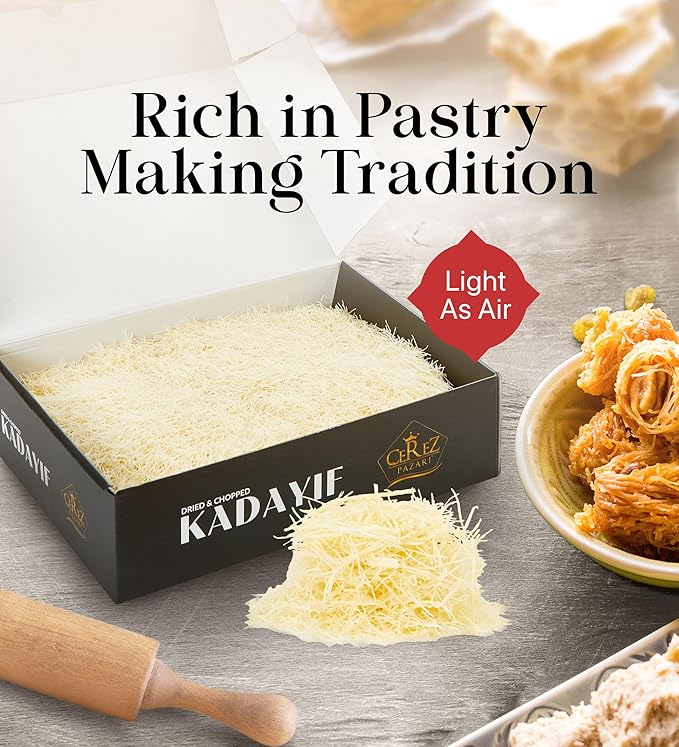 Cerez Pazari Kataifi Shredded Fillo Dough 1.1 lb. Shredded Phyllo Dough, Kadayif Ingredient For Dubai Chocolate Bar Pistachio, Raw, Dried, Chopped Kataifi Pastry, Knafeh, Kunafa