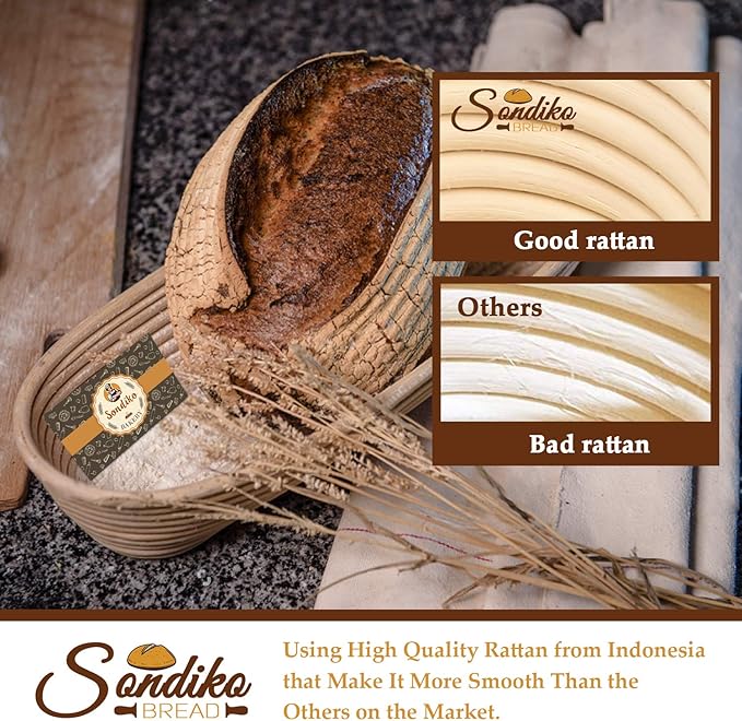 Sondiko Oval Sourdough Proofing Basket 2 Pack, Handmade Sourdough Bread Baking Supplies, Banneton Bread Proofing Basket with Proofing Cloth Liner for Sourdough Bread, Baking