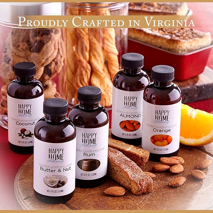 Happy Home Flavoring Imitation Butter & Nut Baking Flavor Emulsion - Certified Kosher, 4 oz.