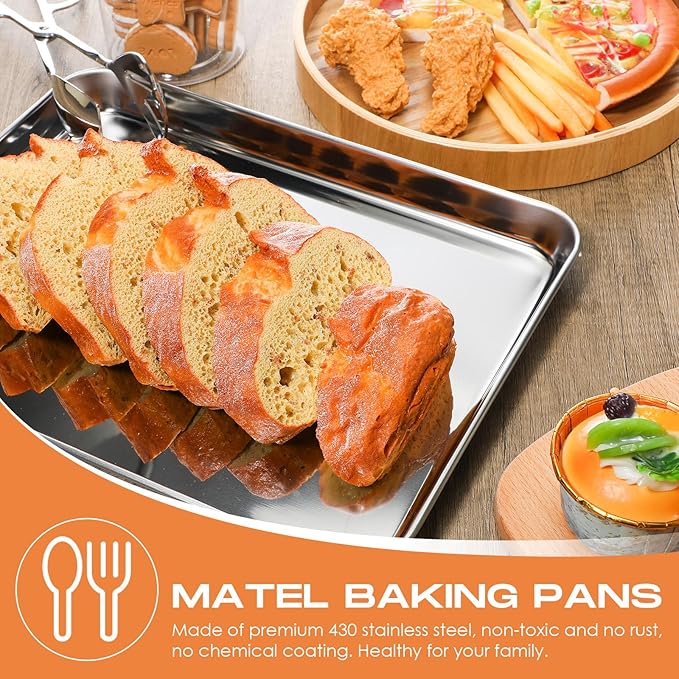 Zopeal 12 Pieces Baking Sheet Pan Cookie Sheet Set for Oven Stainless Steel Trays Nonstick Small Serving Tray Cake Toaster Metal Food Trays, Oven and Dishwasher Safe(12 x 9 x 1 Inch)