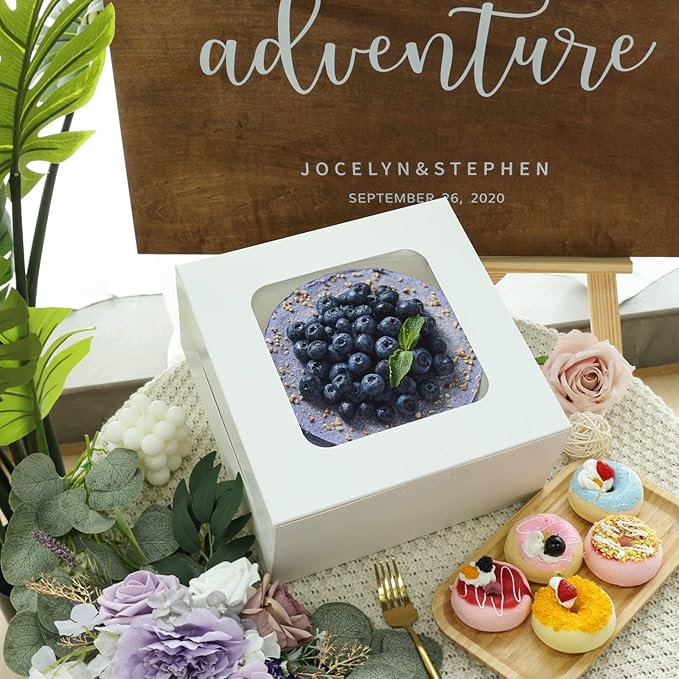 Moretoes 40pcs Cake Boxes, 10x10x5 Inch White Bakery Boxes with Window for Valentine's Day, Mother's Day, Pastries, Cookies, Pie, Cupcakes