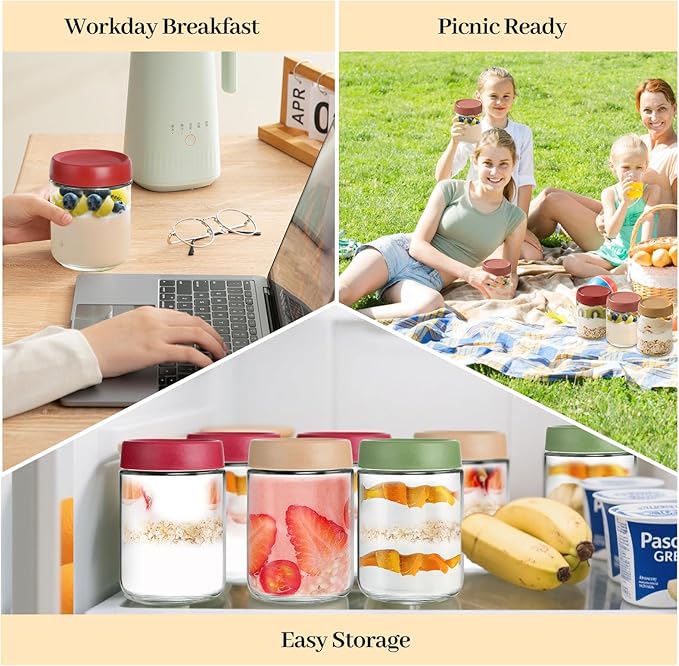 12-Pack 16oz Glass Jars with Lids, Airtight Overnight Oats Containers, Salad& Yogurt Storage, Mason Jars for Snacks, Spices, Meal Prep – Reusable