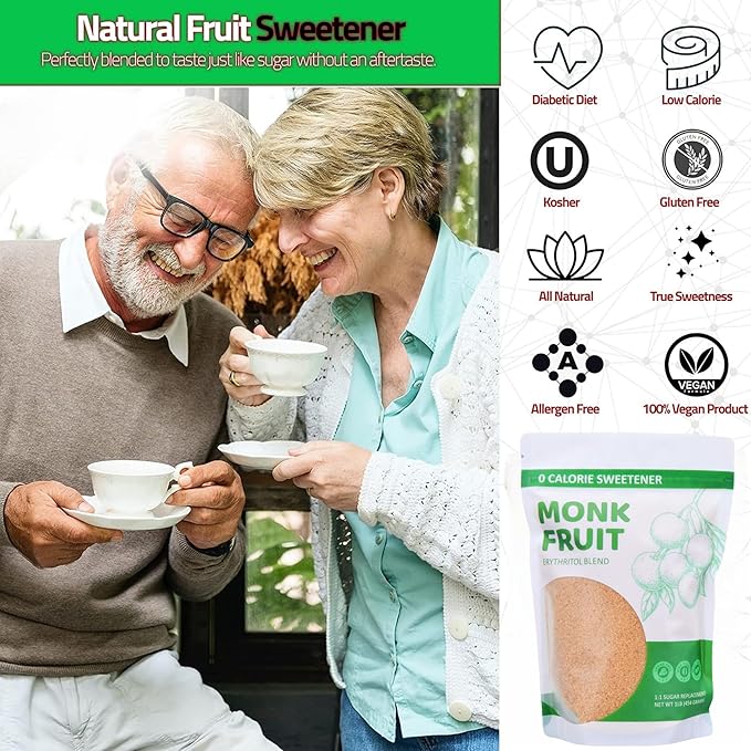 Monk Fruit Sweetener Granules Fruit Sweetener 1LB Monkfruit Extract Sweetner Erythritol Blend 1:1 Sugar Replacement 0 Calorie Sugar Substitute for Baking, Coffee and Cooking