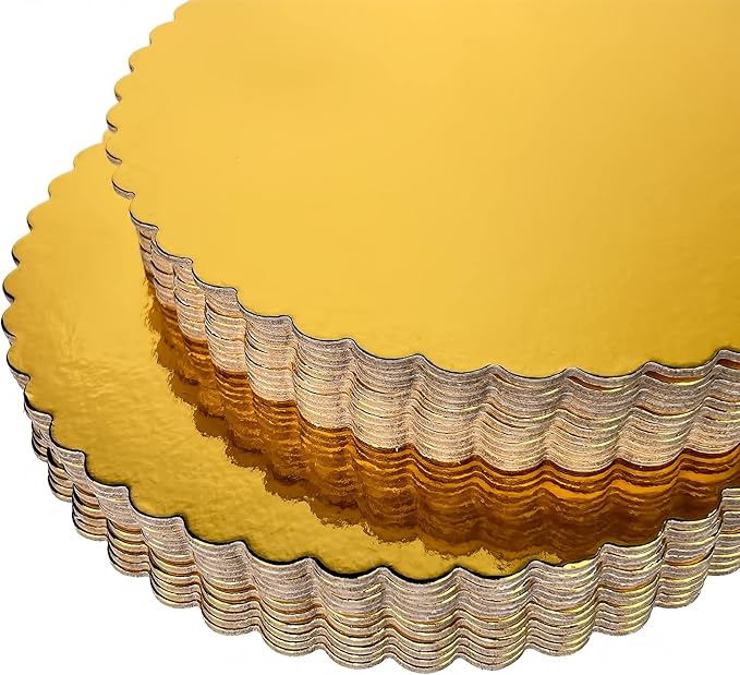 15-Pack 14 inch Sturdy Round Cake Boards, Gold Cardboard Cake Circles Plate Scalloped Base,Pack of 15