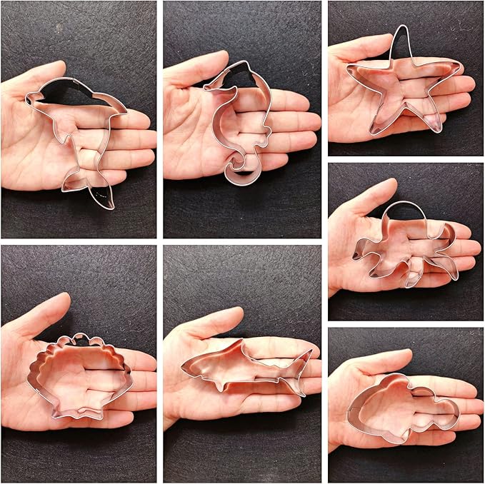 Under the Sea Creatures Cookie Cutter Set-3 inches-7 Piece-Shark, Seastar, Seashell, Seahorse, Whale, Octopus, Fish Cookie Cutters Molds for Kids Birthday Party Supplies Favors.