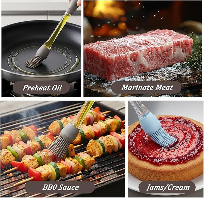 4Pcs Basting Brush for Cooking, Silicone Heat Resistant Pastry Brushes Food Brushes Spread Oil Butter Sauce Food Applicator for BBQ Grill Baking Kitchen Cooking Dishwasher Safe