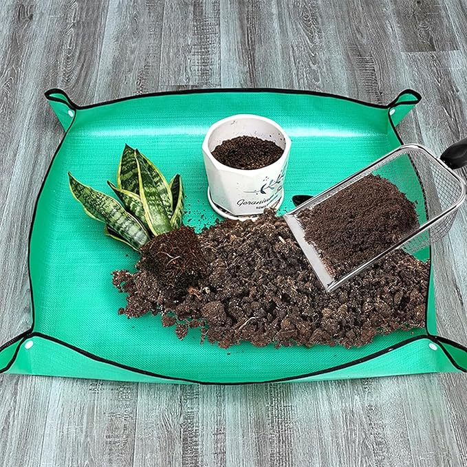 2pcs Gardening Soil Sifter,3.8/5mm Mesh Stainless Steel Sand Soil Compost Sieve and Rock Sieve with Handle for Gardening(Includes Gloves and Repotting Mat)