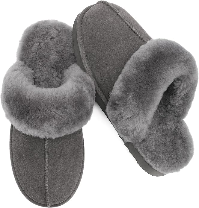 Parfeying Women's Sheepskin House Slippers Indoor Outdoor Shearling Shoes for Women