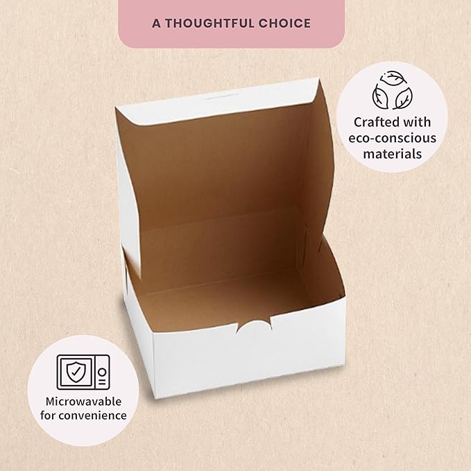 Reversible Bakery Boxes 12 x 12 x 6 in, No Window Lock Corner Tall Cake Boxes with Front Tuck Lock & Side Clips, Ideal for Layer Cakes, Kraft or White Exterior, Microwavable, 50 Pack