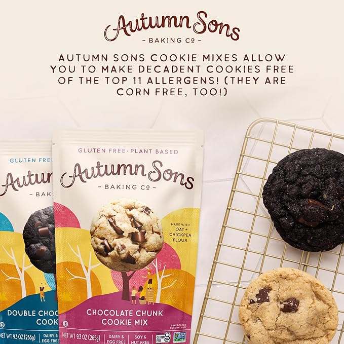Autumn Sons Baking Co. Gluten Free Chocolate Chunk & Double Chocolate Chunk Cookie Mix Combo Pack. Vegan Plant Based Baking Mix. Top 9 Allergen Free. 9.3 oz (Pack of 2)