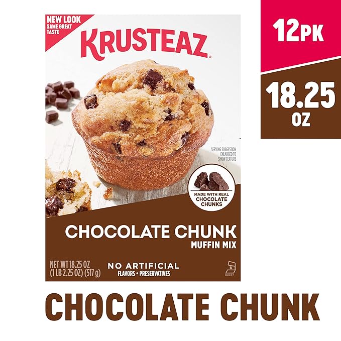 Krusteaz Chocolate Chunk Muffin Mix - No Artificial Flavors/Preservatives - 18.25 OZ Box (Pack of 12)