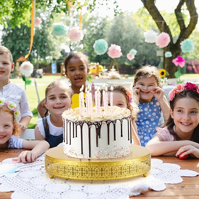 Wenqik Gold Cake Stand, 14 Inch Metal Round Cupcake Dessert Stand with Cake Knife and Server Wedding Cupcake Display Holder Cookies Serving Tray for Wedding Birthday Baby Shower Party